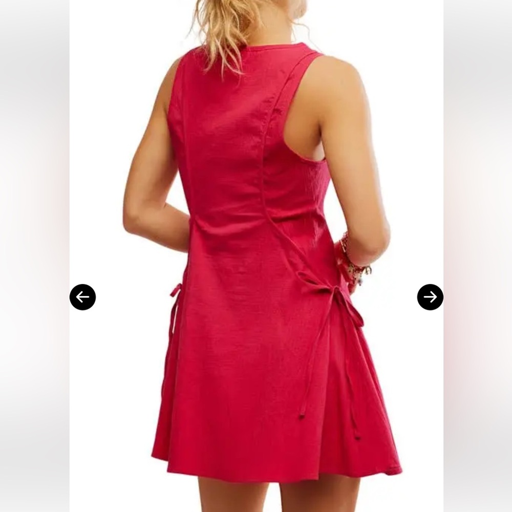 Free People Forever fancy Hot Pink Mini Dress Tie sides with buttons Size S NWT - Picture 4 of 11